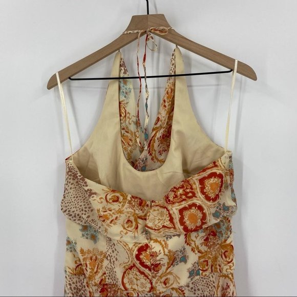 Kay Unger 100% Silk Halter Drape Layers Asymmetrical Hem Print Size 12 - Picture 5 of 9